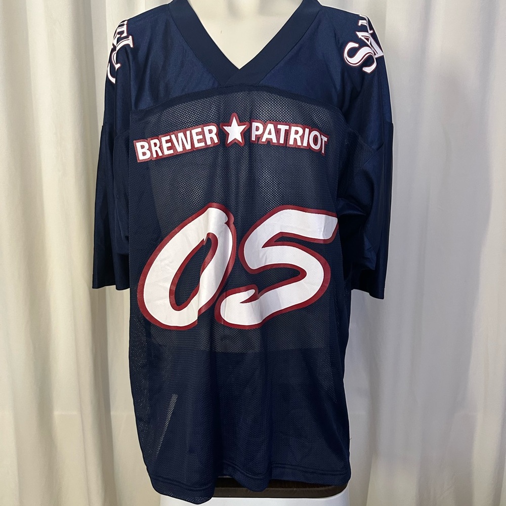 Brewer Patriot #05 Navy Blue Football Jersey Shirt – Athletic Mesh Graphic Tee